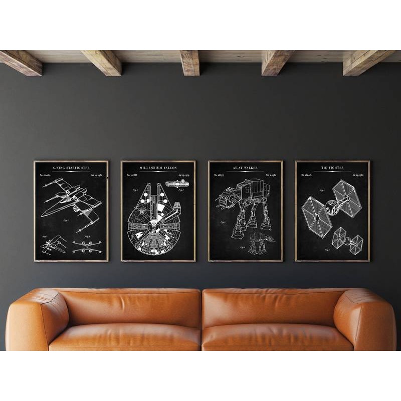 Star Wars Patent Set of 4 Millennium Falcon Patent X-Wing Poster Tie ...