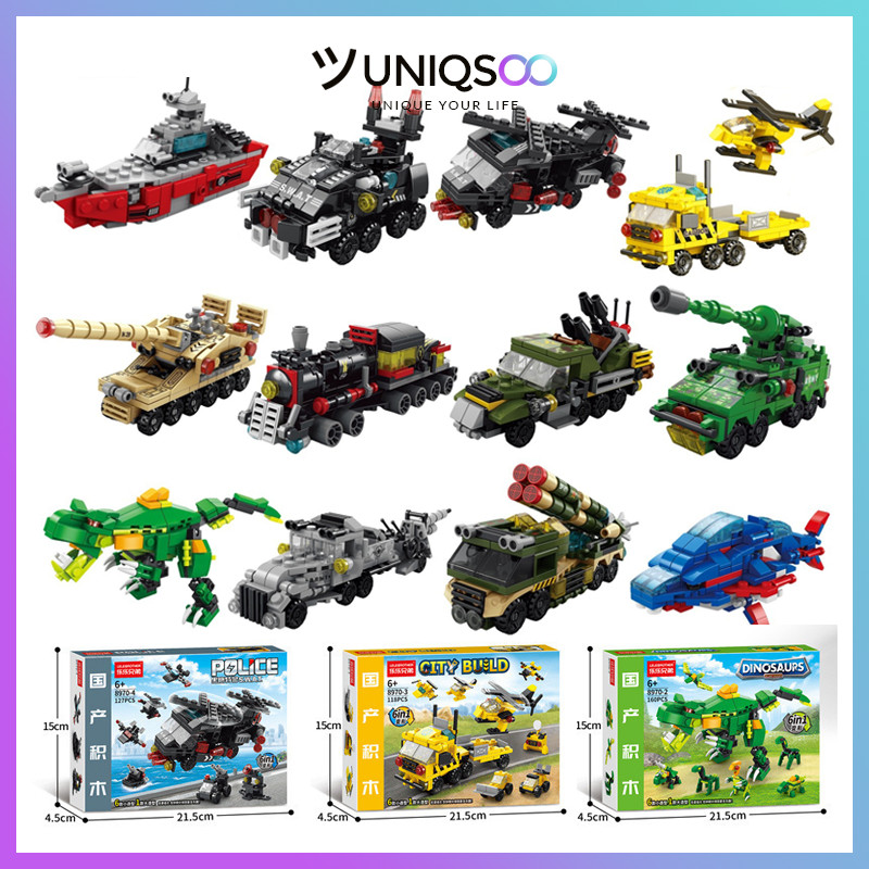 Uniqsoo 6 in 1 Toy Beam Stacking Car Tank Helicopter Boat Airplane