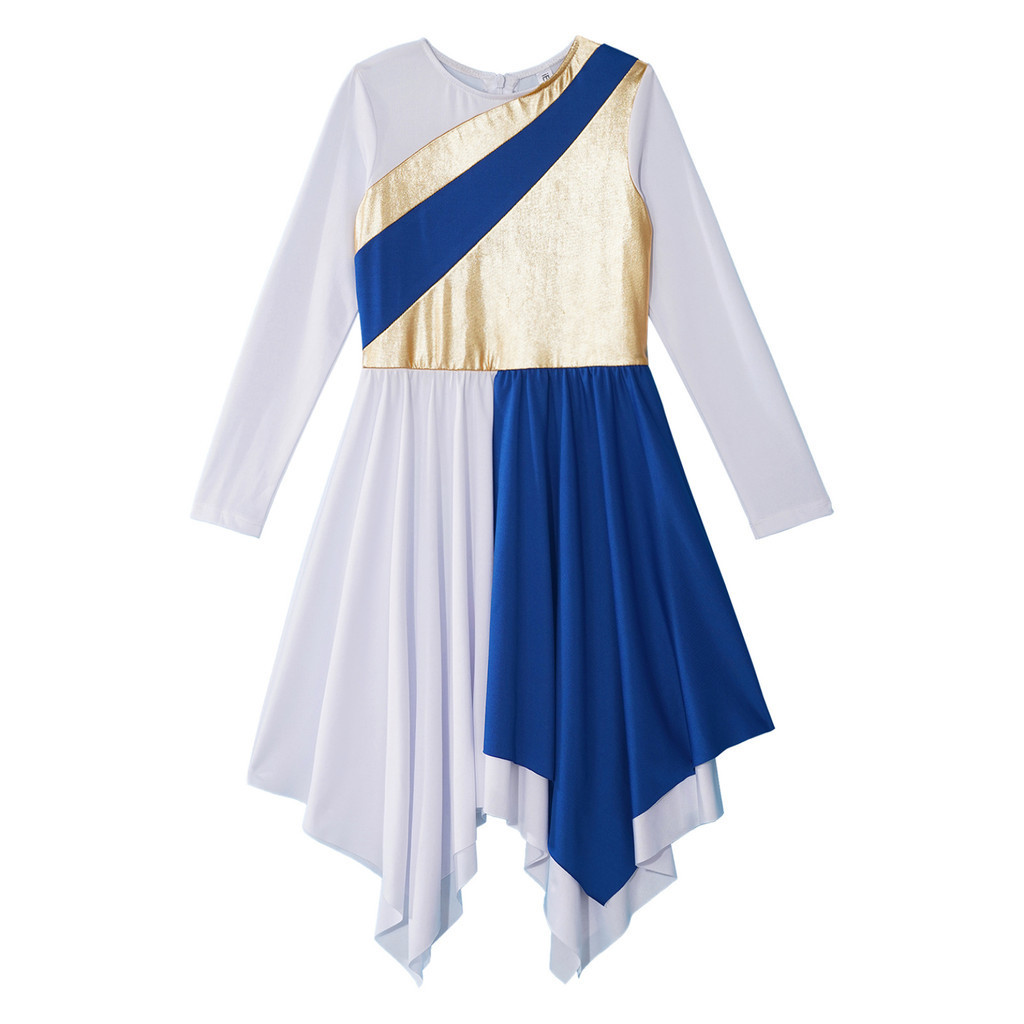 Kids Girls Modern Lyrical Dance Dress Church Choir Worship Praise Costume  Long Sleeve Metallic Contrast Asymmetrical Hem Dresses Party Stage  Performance Clothes | Shopee Philippines