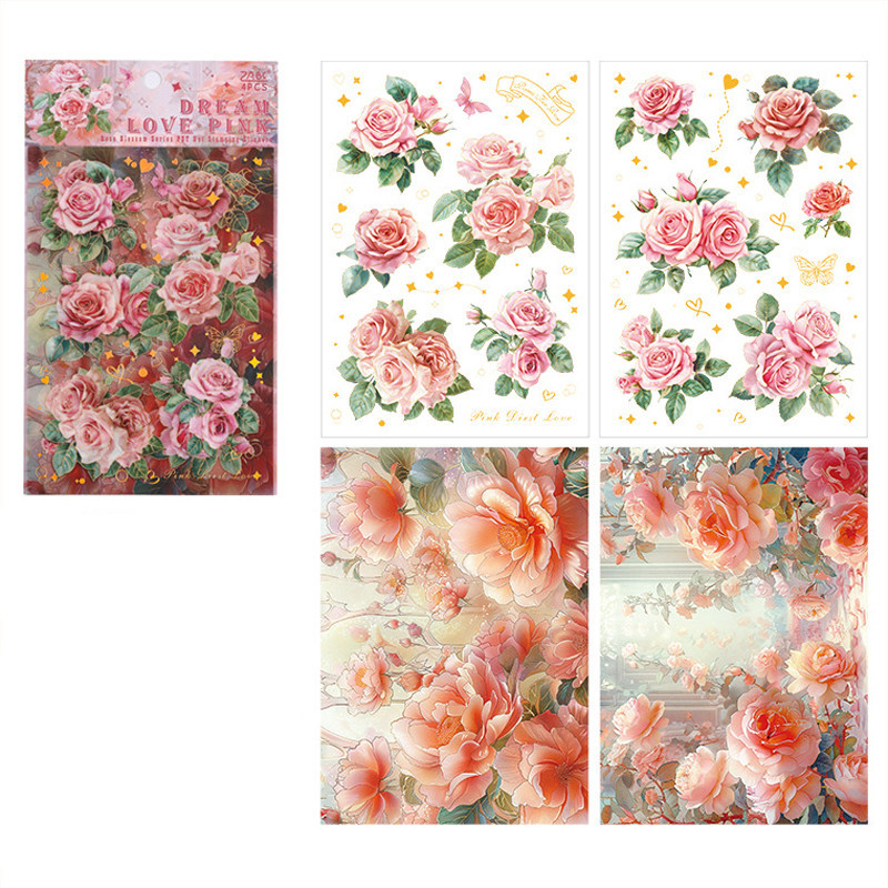 4 Sheets Bronzing Rose Bloom Series Stickers Romantic Decorative DIY ...