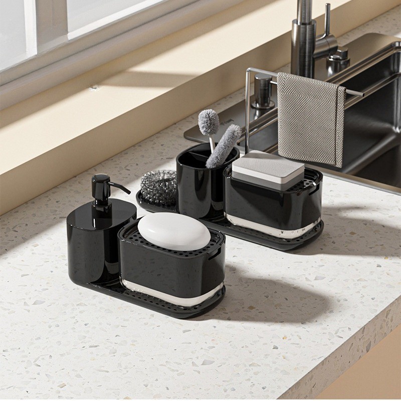 Kitchen Soap Dispenser With Sponge Holder Cleaning Liquid Pump ...