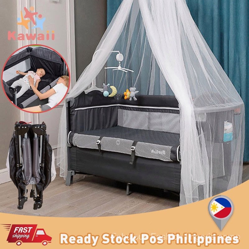 Foldable Baby Crib and Playpen 2 layer (with mosquito net storage bag