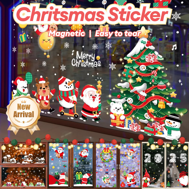 Christmas Window Stickers Snowflake Santa Removable PVC Static Stickers ...