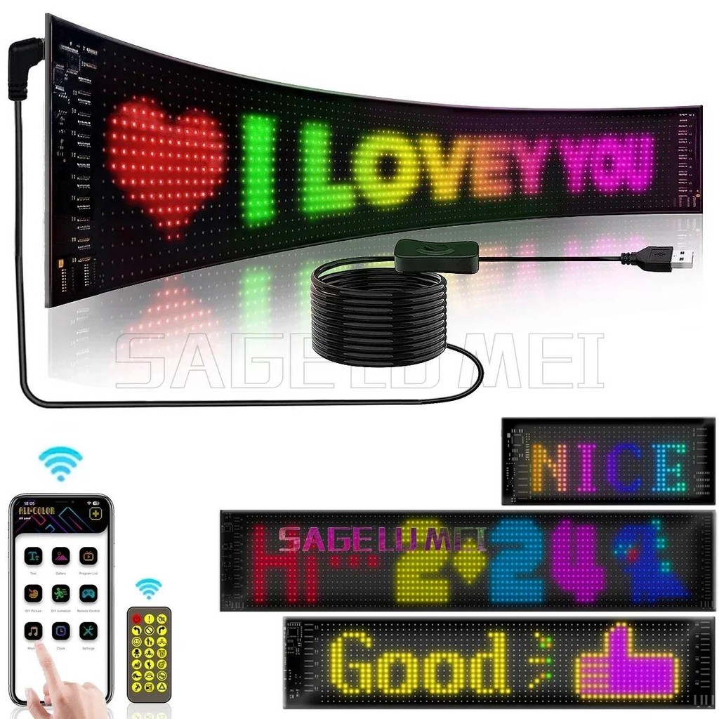5V USB Multilingual Car LED Matrix Pixel Panel Scrolling Advertising ...