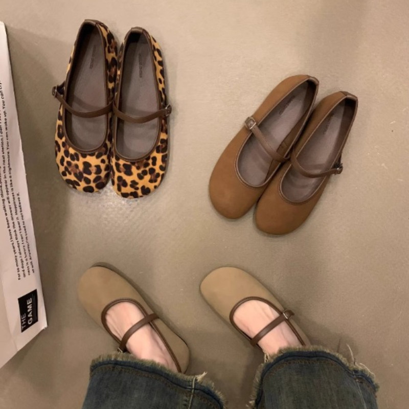 Leopard Print Mary Jane Flats for Women Buckle Strap Shoes for Fashionable  Casual Wear