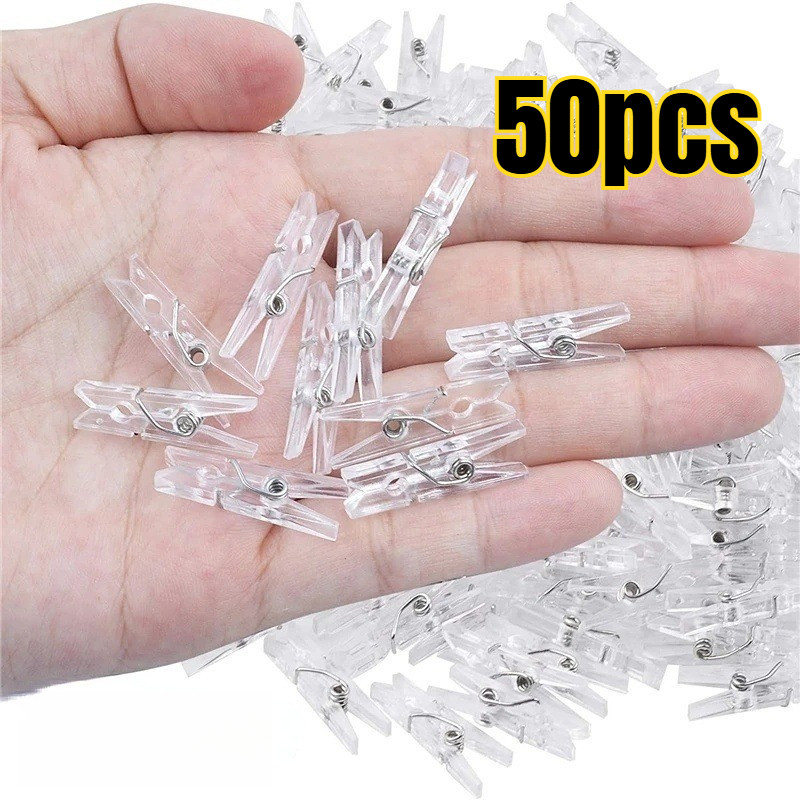 50pcs 2.5cm Clear Plastic Clips/Mini Spring Clothespins Pegs/String ...