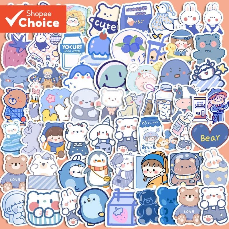 90pcs Cute Blue Milk Soaked Bear Stickers Diy Computer Washi ...