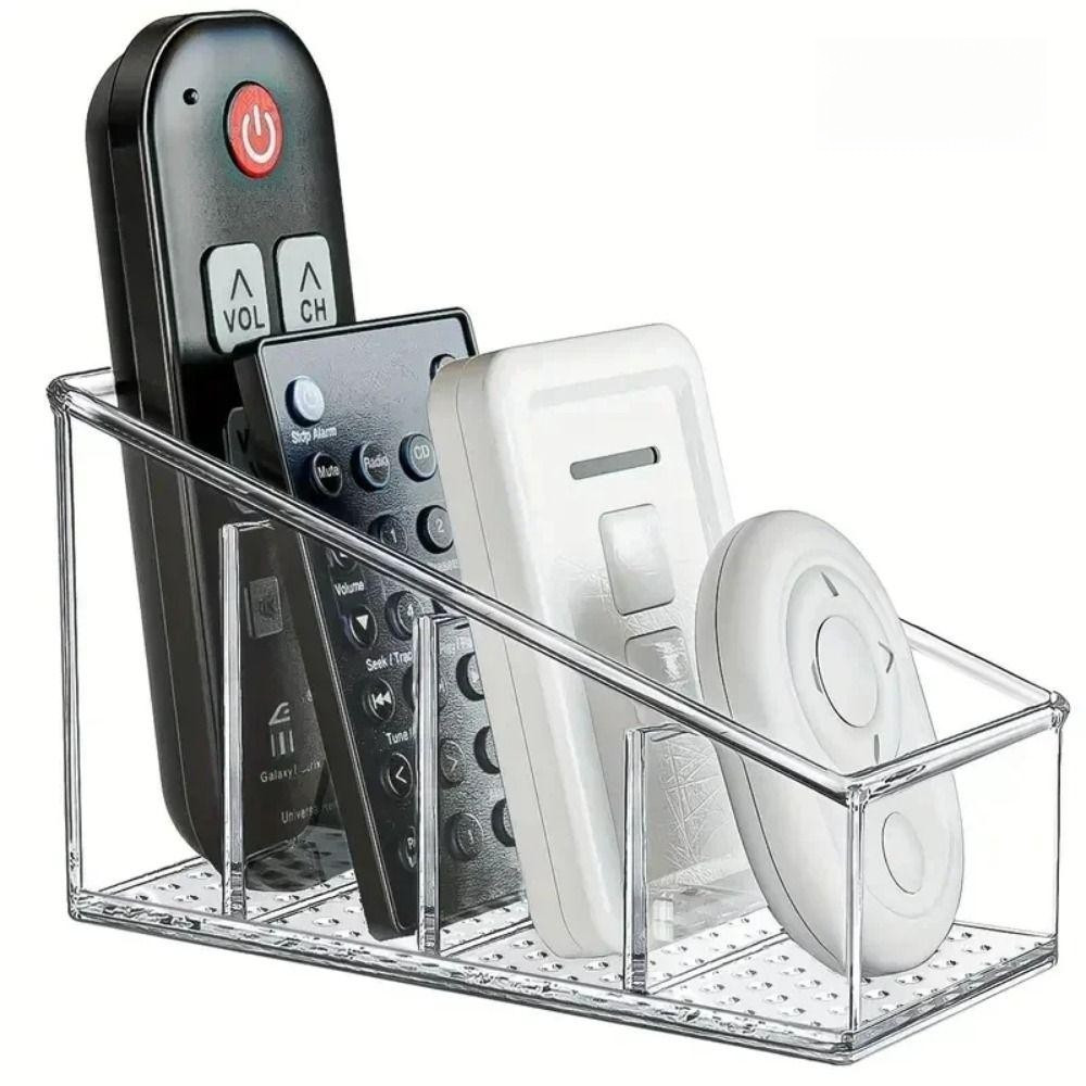 Remote Control Holder, Transparent 4 Compartments Makeup Organizer, PET ...
