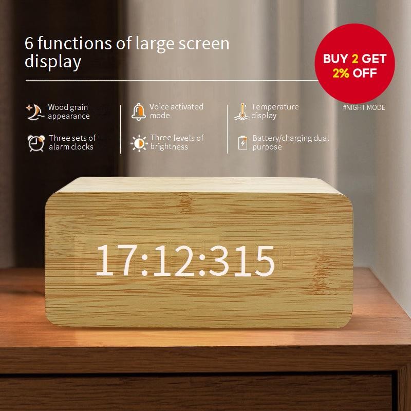 Wooden LED Desk Clock – Digital Alarm with Temperature, Digital for ...