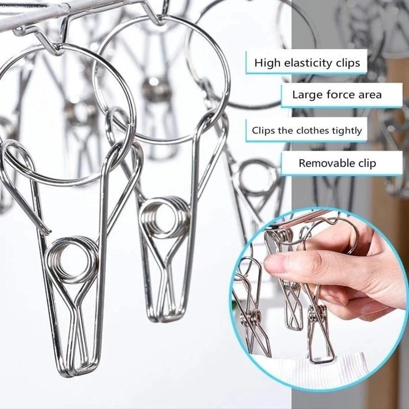 50Clips Drying Racks Hanger Stainless Steel Clothes Hanger Clips Space ...