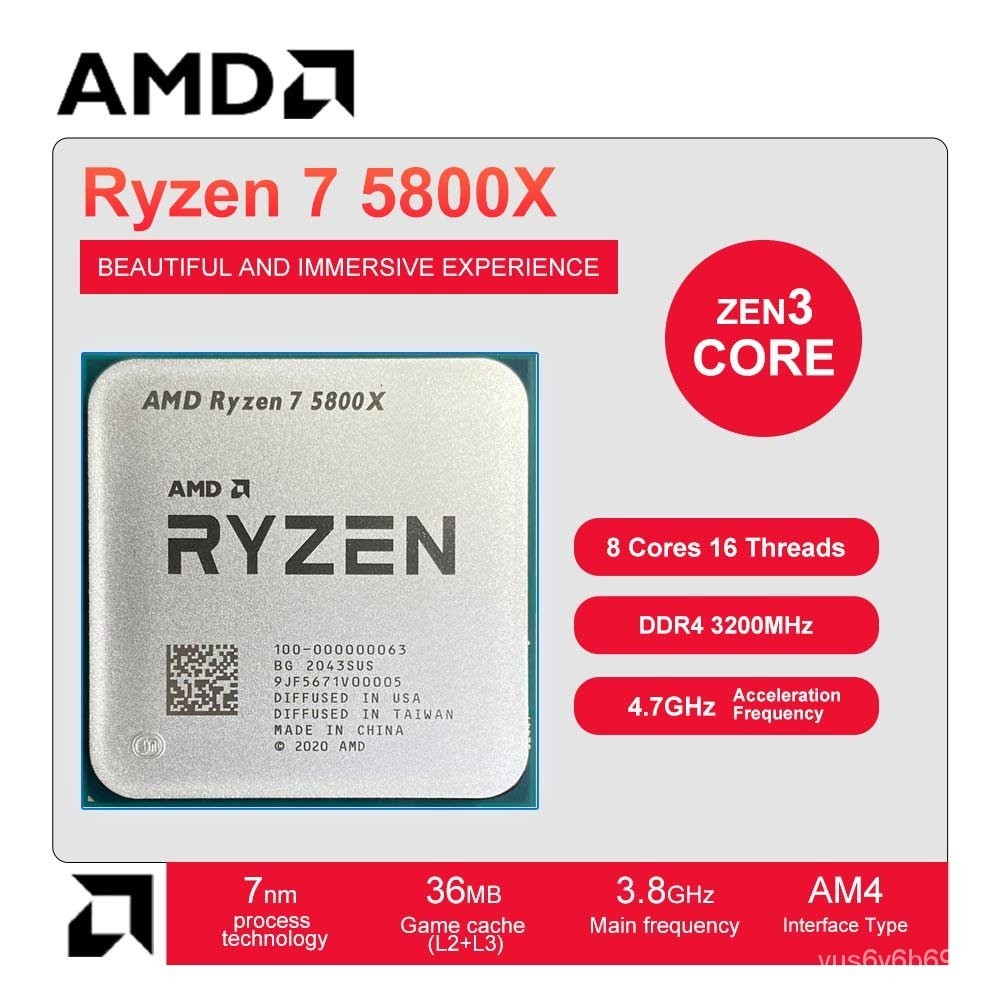 RQAMD New Ryzen 7 5800X R7 5800X CPU Processor AM4 3.8GHz 8-Cores 16 ...