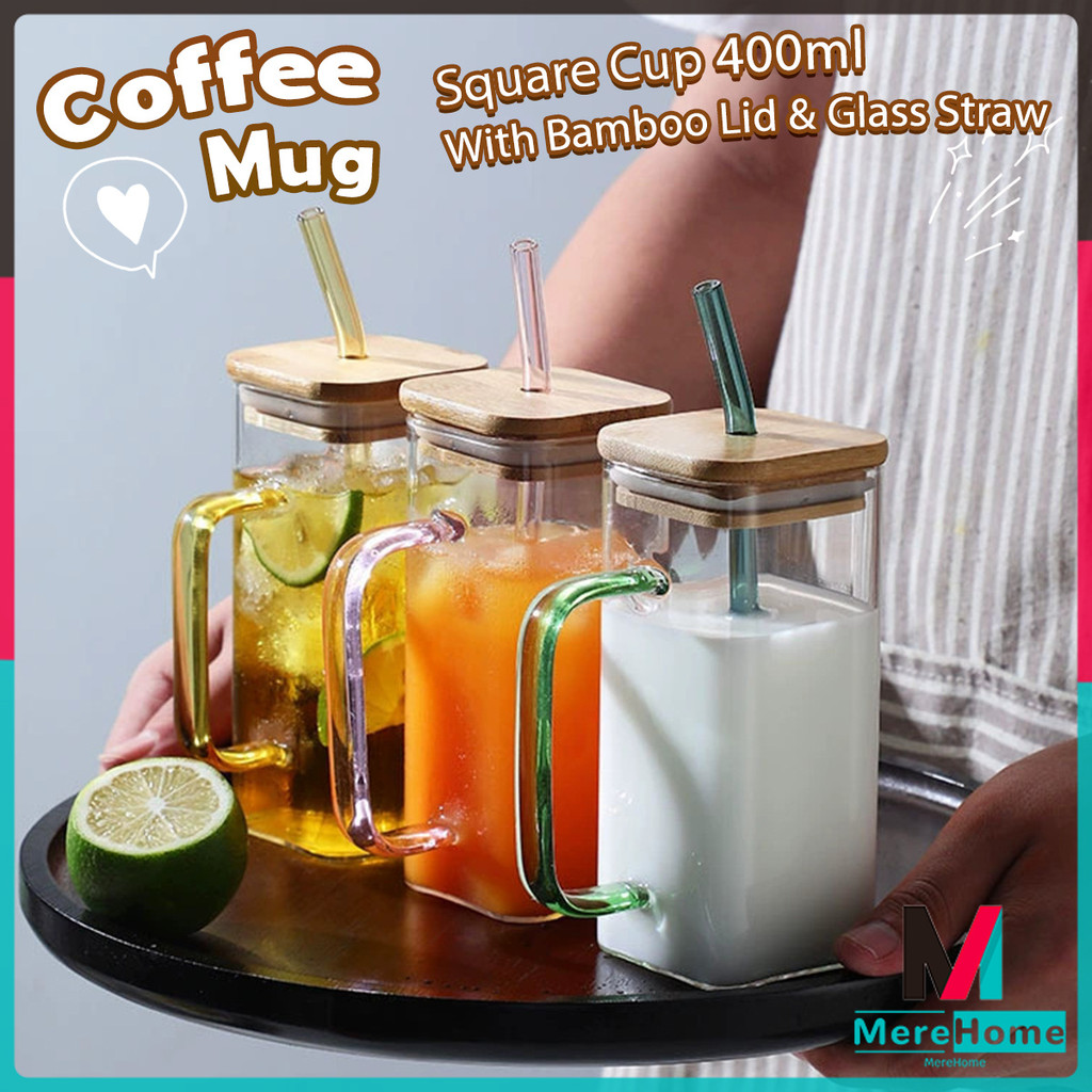 400ml Creative Square Borosilicate Glass Cup with Colored Handle and ...
