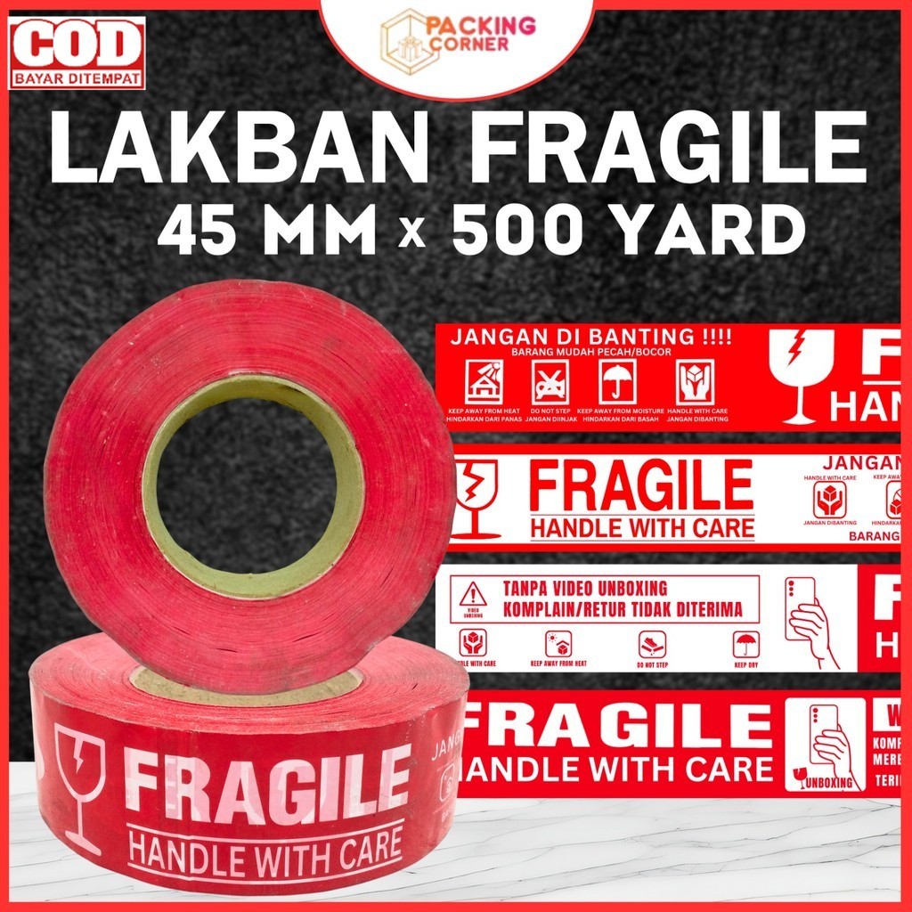 MERAH 2 Inch Red Fragile Duct Tape 500 Yards Don't Slam 48 45 Mm 2 ...