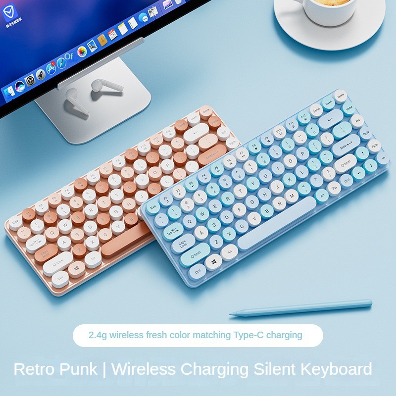 Punk Wireless Keyboard and Mouse Set, Silent Computer, Good Mechanical ...