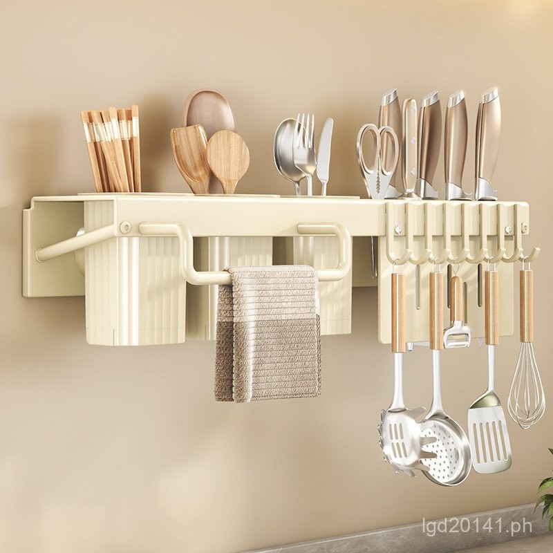 Modern No-Drill Multifunctional Integrated Kitchen Knife Rack Chopstick ...