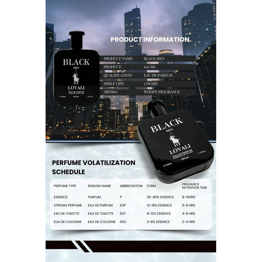 Black Men 100ml Perfume for Men Perfumes Cologne long lasting Perfumes ...