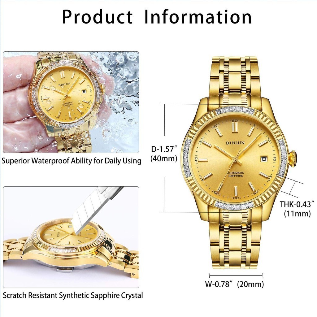 BinLun Watch Men s Gold Mechanical Mechanical Automatic Wrap Wrist Waterproof Fashionable Casual Business Watch Men s Popular Stainless Steel Date Date Shopee Philippines