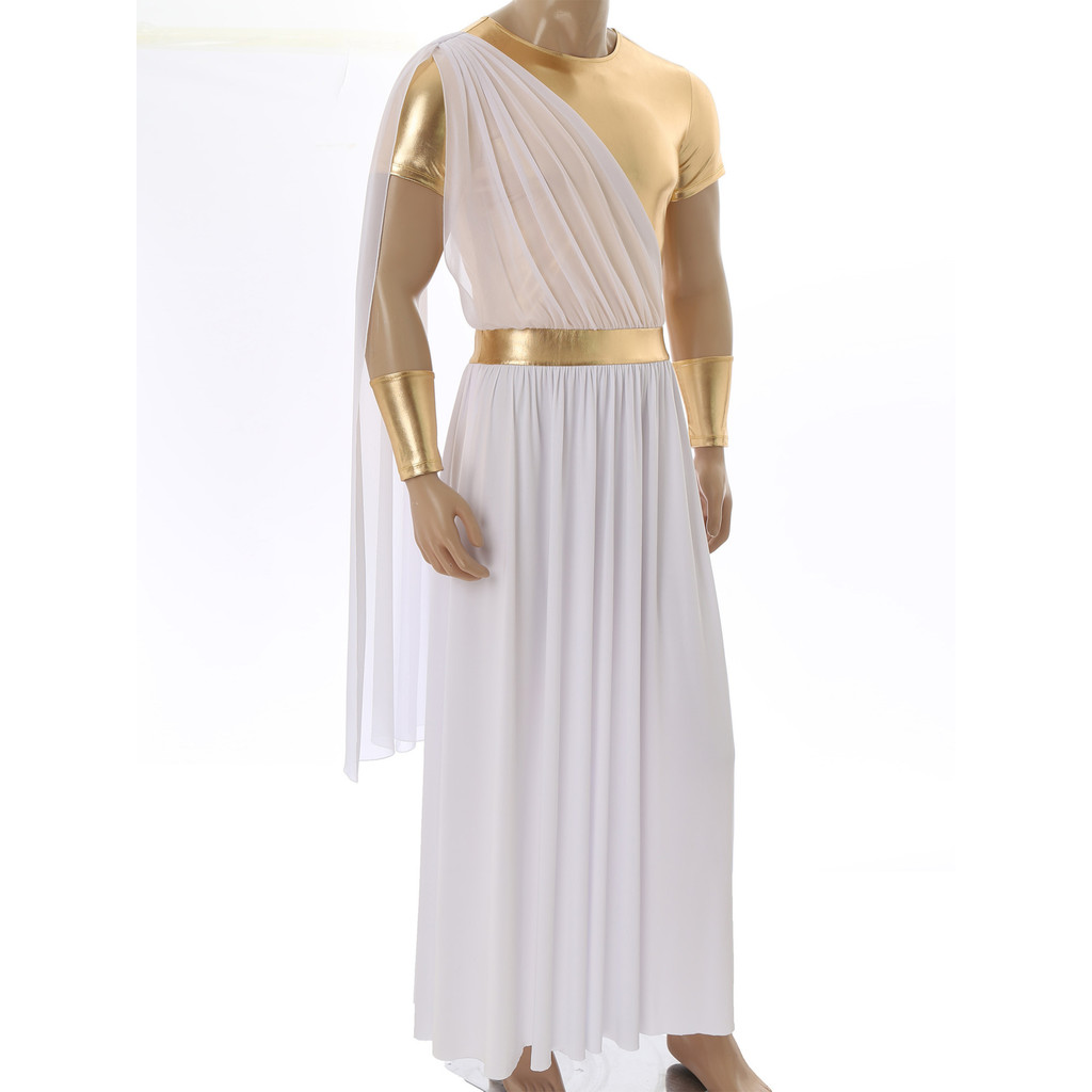 Yeahdor Greek Toga Costume for Men Halloween Cosplay Ancient White Robe ...