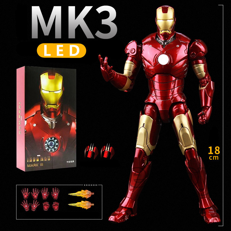 ZD Toys LED Light Iron Man MK1 MK2 MK3 MK4 MK5 MK6 MK7 MK43 MK50 7 ...