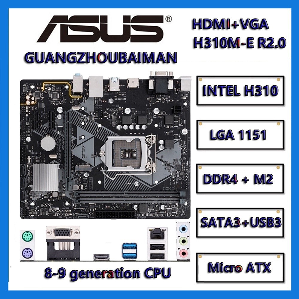 ASUS PRIME H310MK/A/E/F R2.0 INTEL H310 GA 1151 Motherboard DDR4 USB3