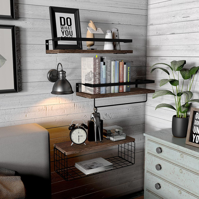Wooden Wall Mounted Bathroom Shelf Organizer Multi Layered Storage Rack ...
