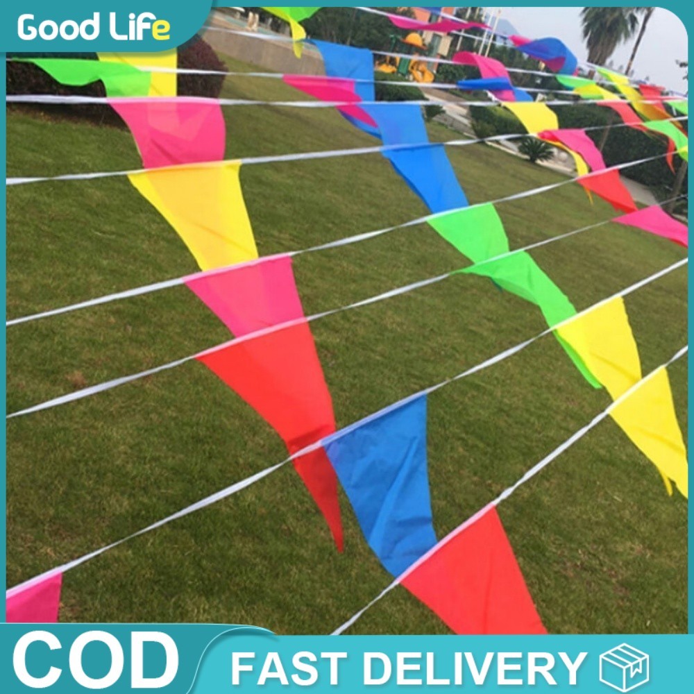 100 Meters 150pcs Triangle Flags Colorful Fiesta Rainbow Pennant Banner ...