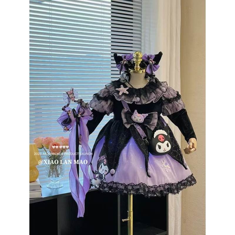 Kids Halloween Kuromi Cosplay Costume Lolita Puffy Girls Long Sleeve