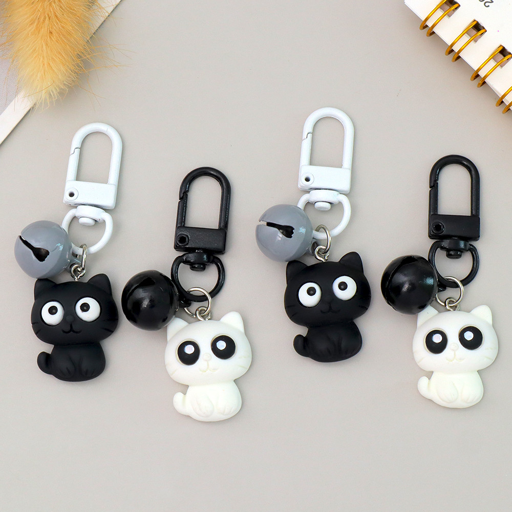 Cute Black White Cat Key Ring Lovely Small Bell Key Holder Women Girl ...