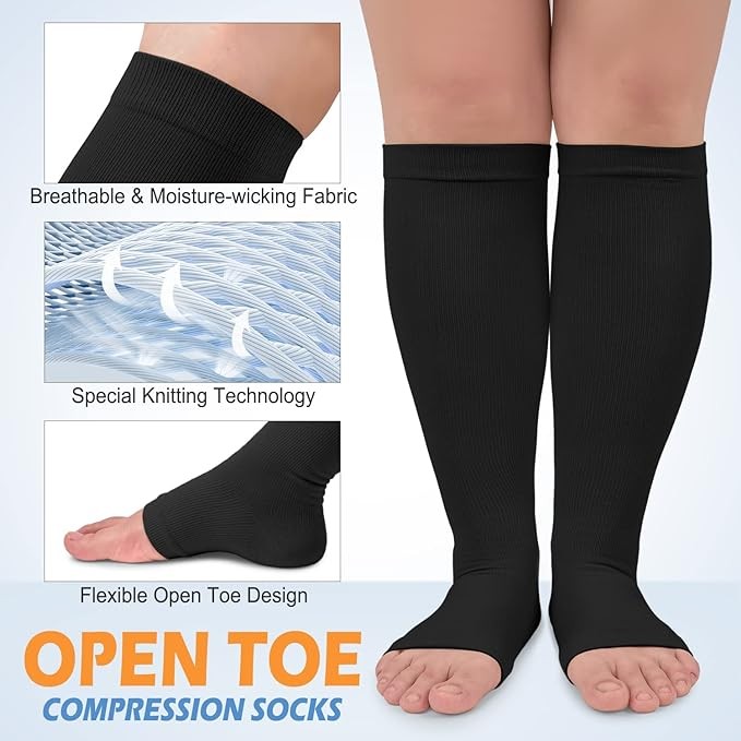1 Pair Plus Size Compression Socks Women Wide Calf Open Toe Graduated ...