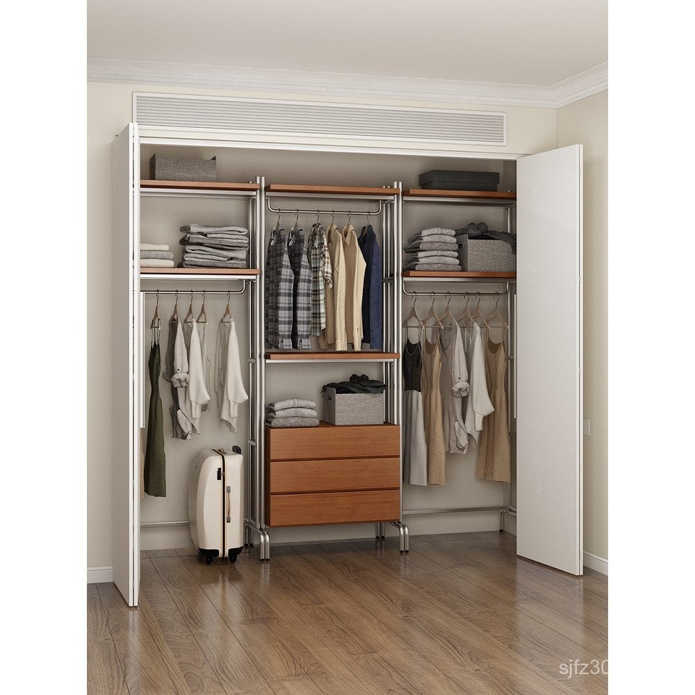 Wardrobe Steel Frame Walk-in Iron Art Open Solid Wood Home Clothing ...