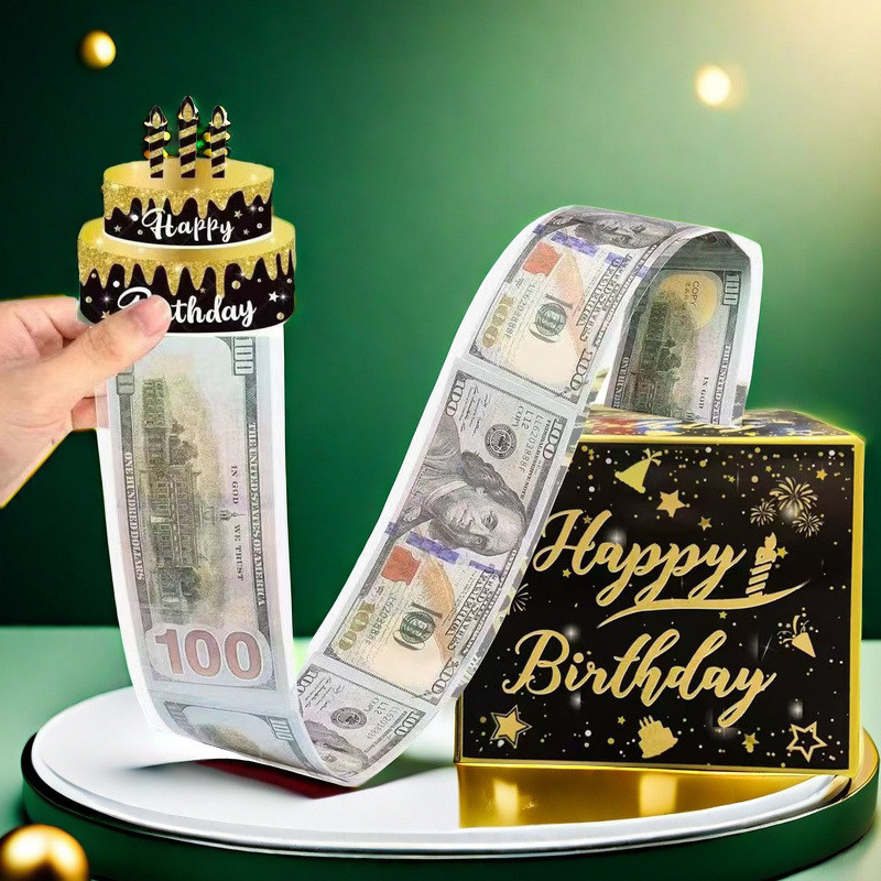 Creative Birthday Cake Money Pull-Out Gift Box with Cake Card Surprise ...