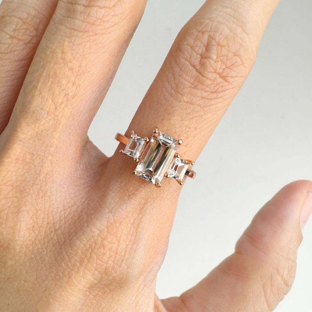 5 x 8 mm. Octagon Cut White Brazilian Topaz Trilogy Ring | Shopee ...