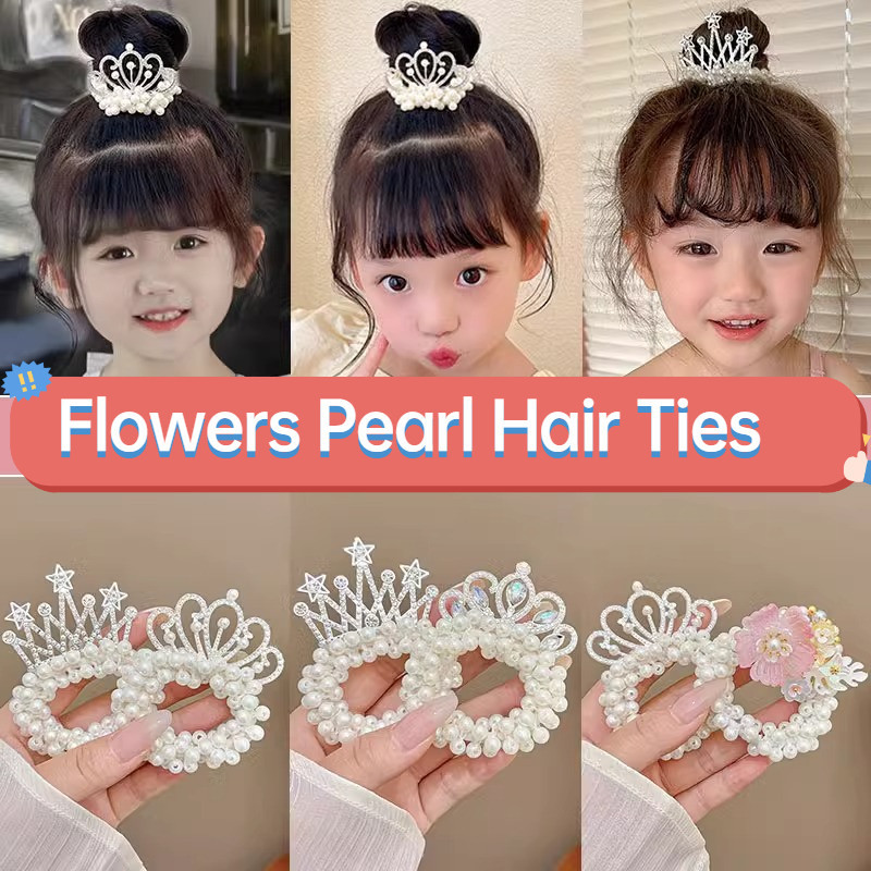 2024 New Children's Flowers Hair Accessories Pearl Hair Rope Princess ...