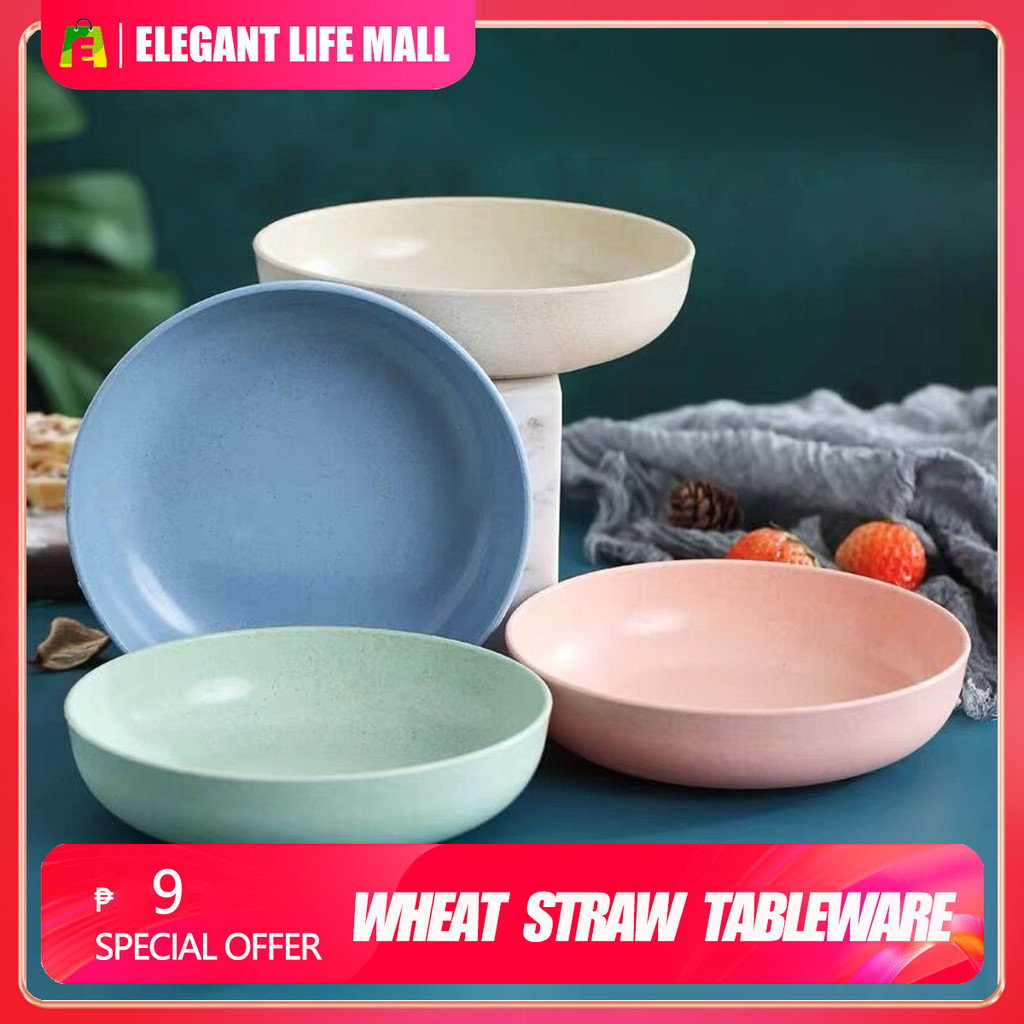 Round Plate Set Wheat Straw Tableware Square Plate Household Kitchen ...