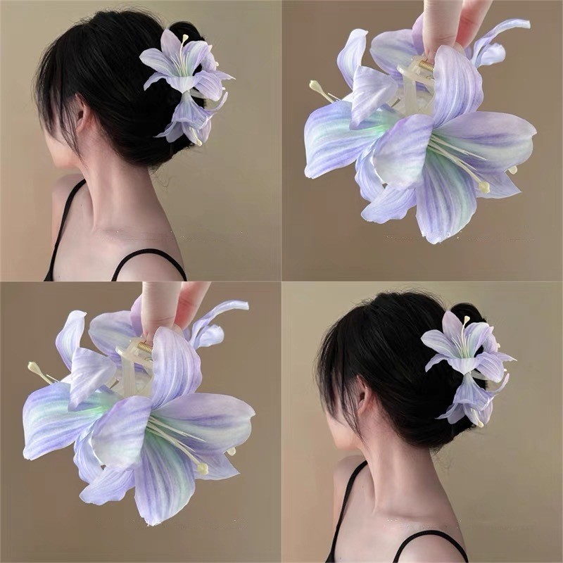 [Magpie] Purple lily clip shark clip hair accessory on head | Shopee ...