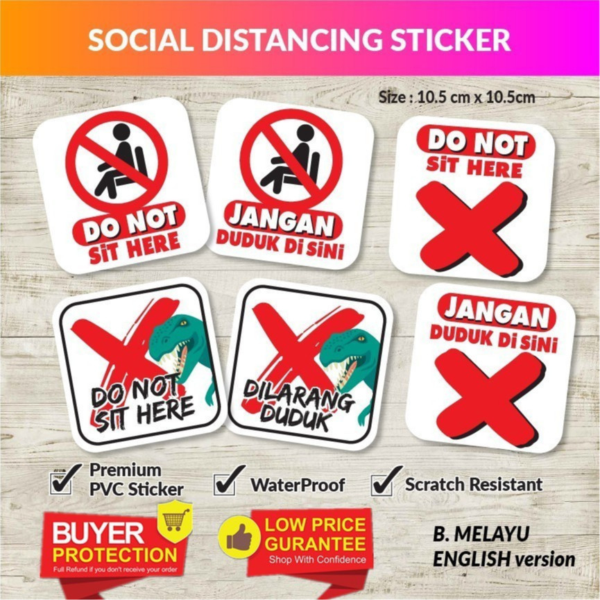 JOY SOP MCO PKPP STICKER 10.5x10.5cm DO NOT SIT HERE Safety Social ...