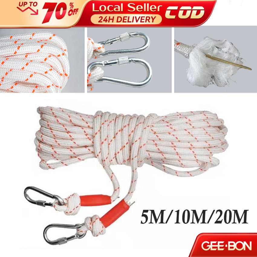 GEEBON 5/10/20M*10MM Climbing Hiking Rope Safety Static Rescue Utility ...