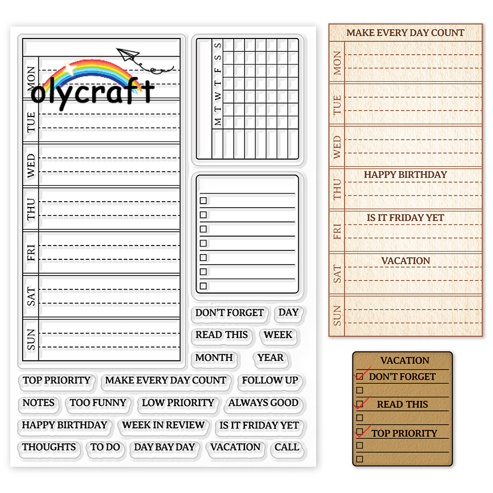 1Sheet Weekly Plan Clear Stamp Calendar Schedule Silicone Clear Stamp ...