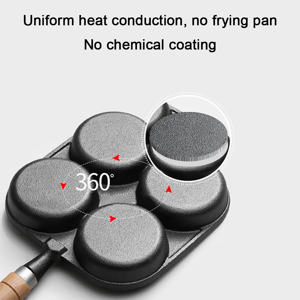 ♚WM♚ 4 Hole Pan for Burger Egg Ham Pancake Maker Frying Pot Cook Non