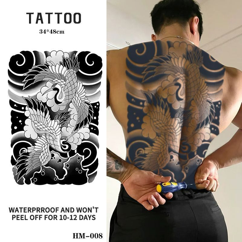 Full back chest design, unisex, temporary tattoo, with grass