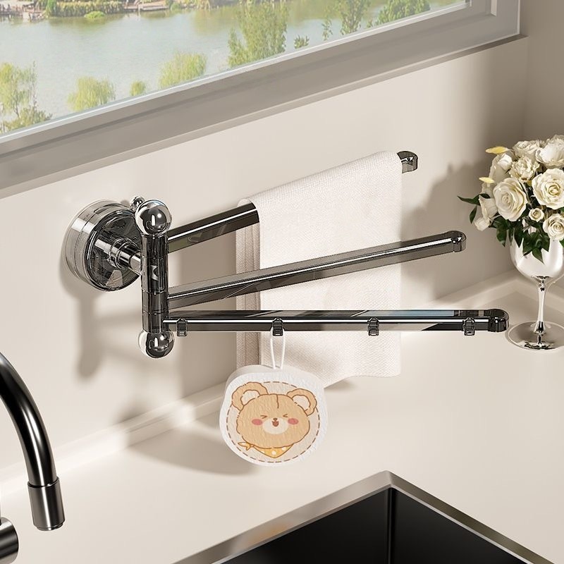 Suction Cup Kitchen Faucet Multi-rod Rotatable Rack Wall Mounted Multi ...