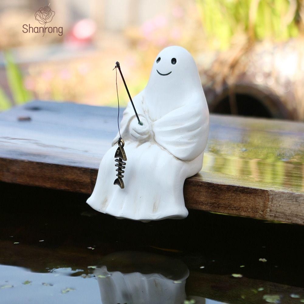 SHANRONG Sitting Ghost Fishing Statue, Resin Cute Halloween Ghost ...