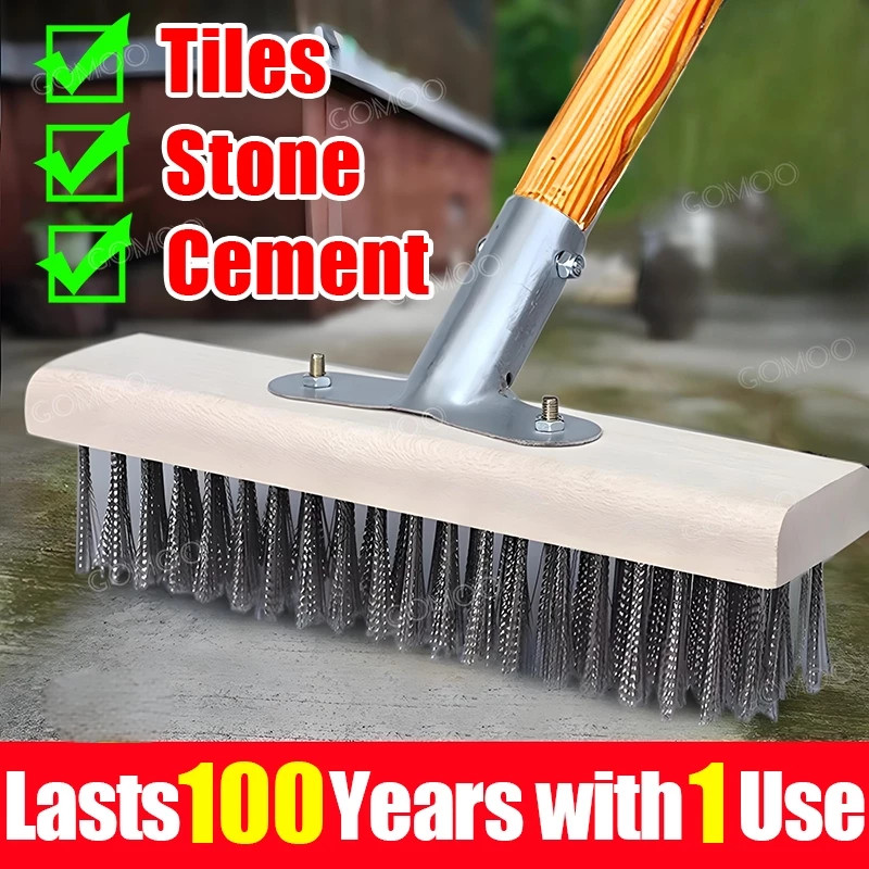 Floor Scrub Wire Brush heavy duty metal Stainless Steel Brush with long ...