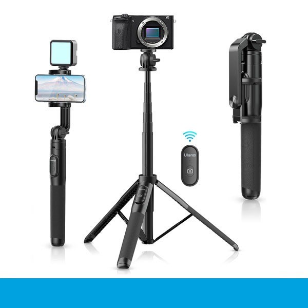 AAB Selfie Stick 2 Treppiedi Telescopico, Altezza 100cm, Testa A Sfera 1/4" E Attacco Per Smartphone, Compatibile IOS/Android