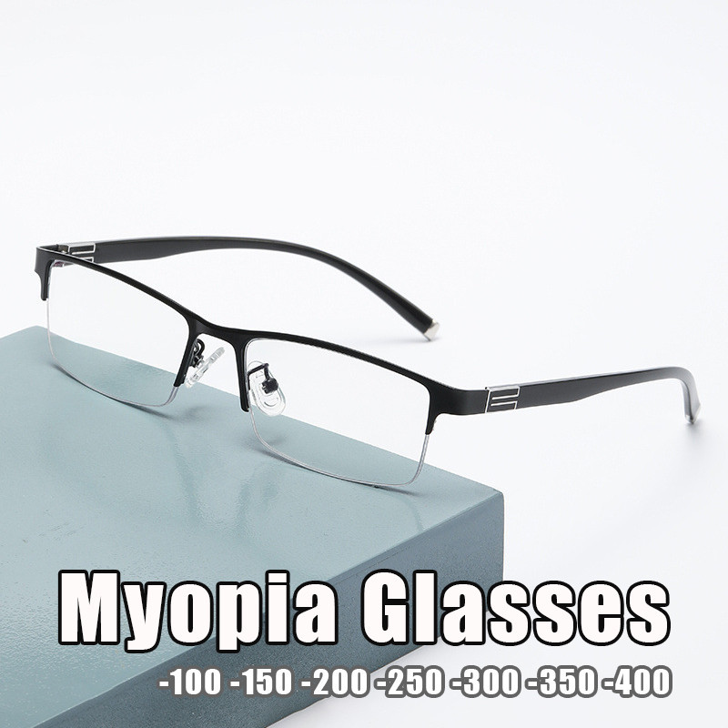Rectangle Frame Semi Rimless Myopia Glasses with Grade -100 150 200 250 ...