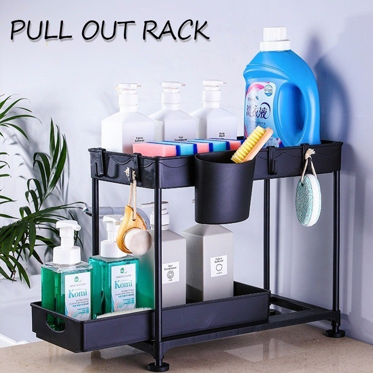 2-Tier Bathroom Cabinet Storage Rack Under Sink Drawer Slide-Out ...