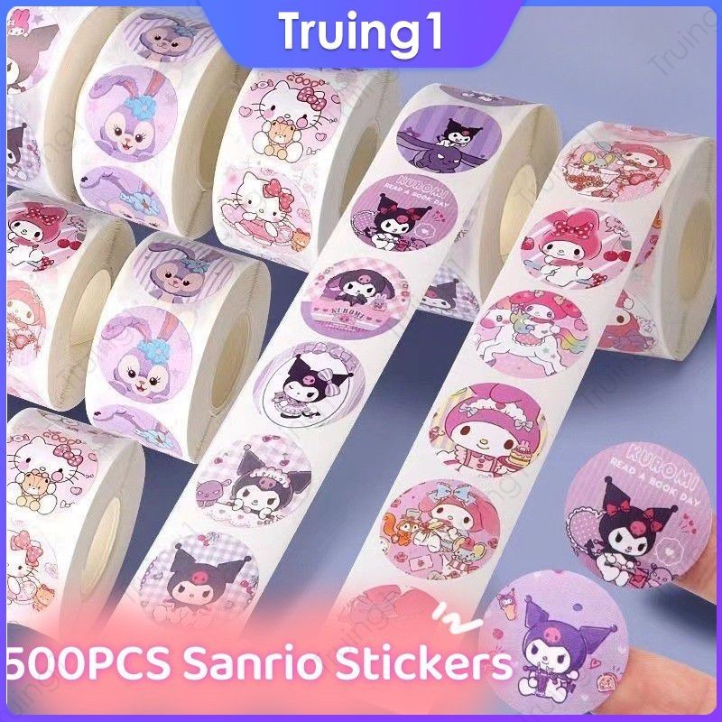 500pcs/roll Sanrio Roll Sticker Cute Cartoon Melody Kuromi Hello Kitty ...