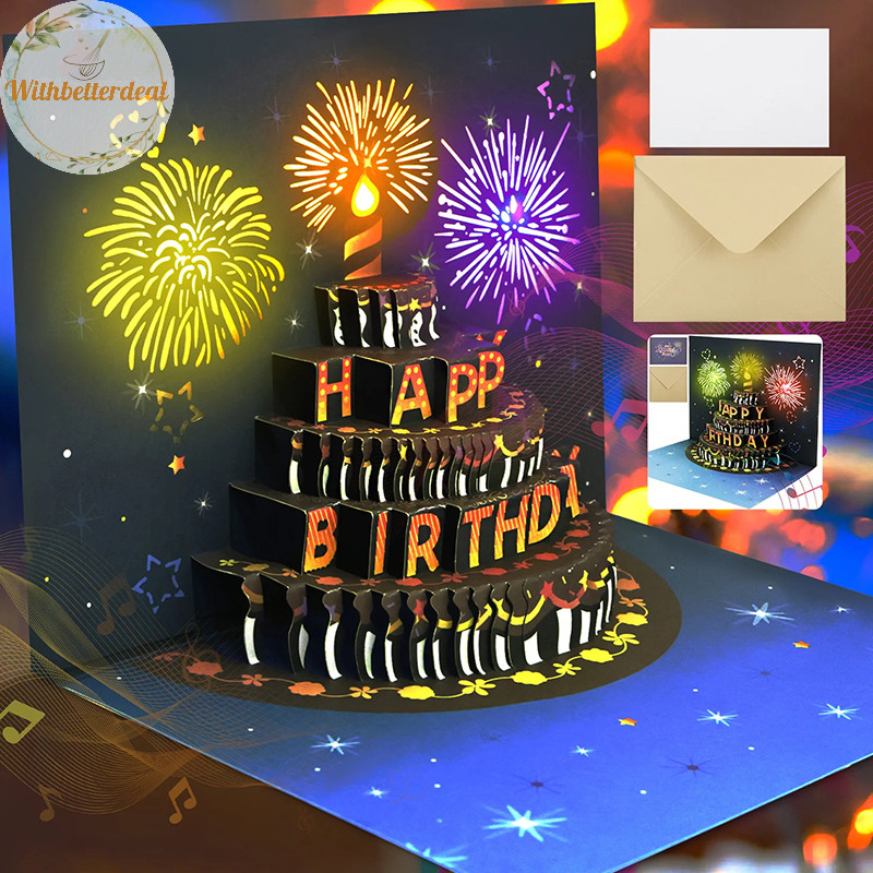 Withbetter New 3D Pop Up Birthday Greeg Card With Lights Music Happy ...