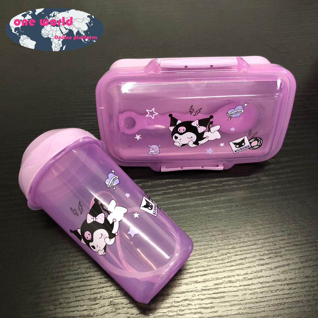 Cute Kids Cartoon Plastic Kuromi Lunch Box Water Bottle Food Container ...
