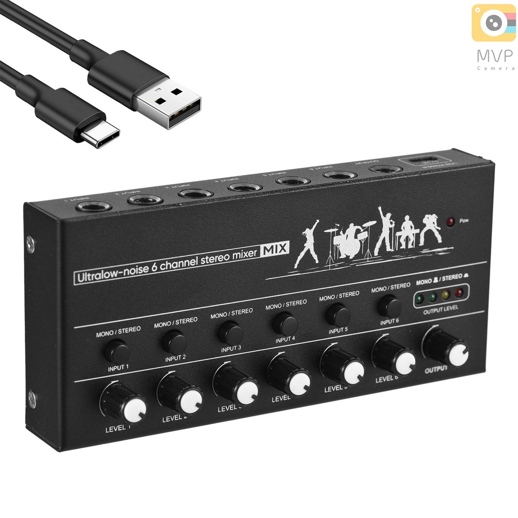 6Channel Audio Mixer Stereo Line Mixer Metal Shell USB TypeC Power
